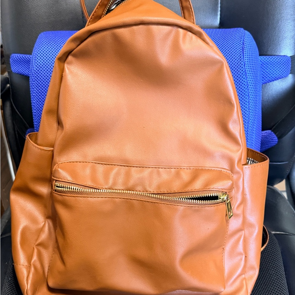 Tan Faux Leather Backpack - Versatile Everyday Bag